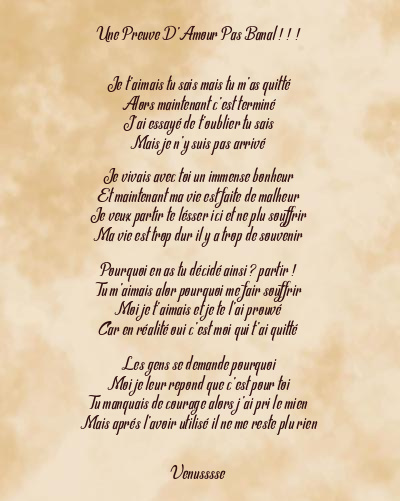 Le poème en image: Une Preuve D’amour Pas Banal ! ! !