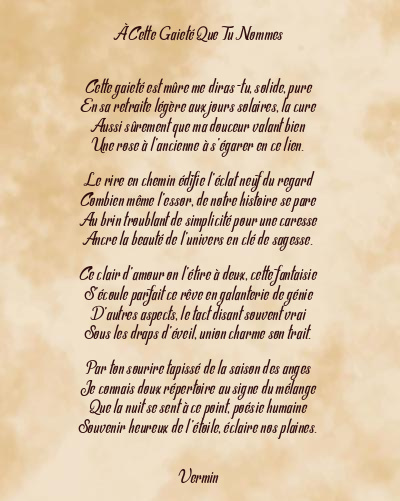 Le poème en image: À Cette Gaieté Que Tu Nommes