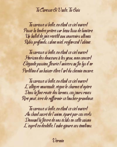 Le poème en image: Ta Caresse Si Vaste, Tu Sais