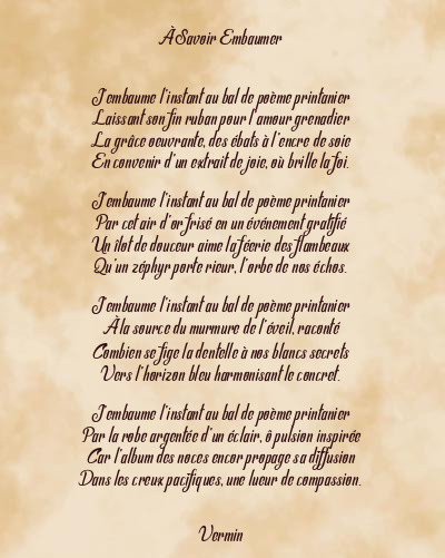 Le poème en image: À Savoir Embaumer