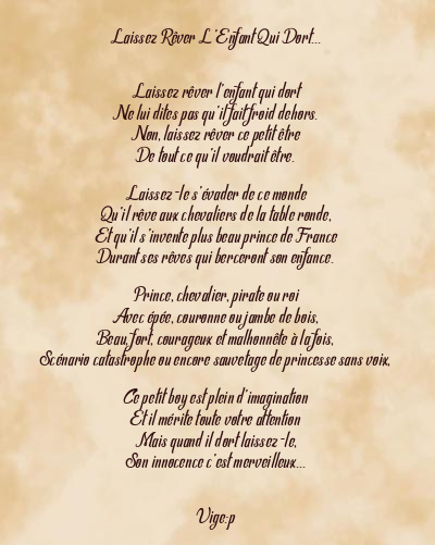 Le poème en image: Laissez Rêver L’enfant Qui Dort…