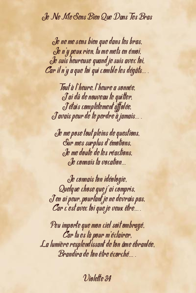 Le poème en image: Je Ne Me Sens Bien Que Dans Tes Bras