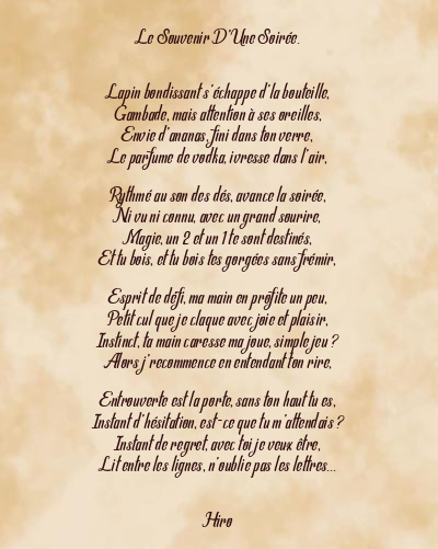 Le poème en image: Le Souvenir D’une Soirée.