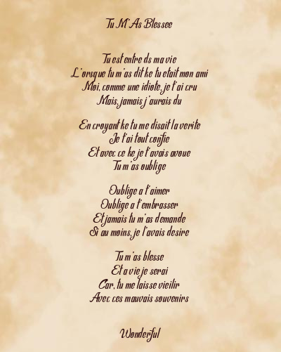 Le poème en image: Tu M’as Blessee