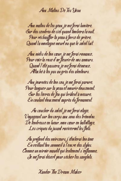 Le poème en image: Aux Matins De Tes Yeux