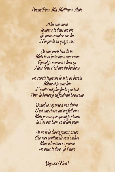 Le poème en image: Poeme Pour Ma Meilleure Amie