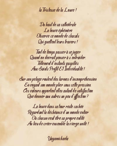 Le poème en image: La Tristesse De La Louve !