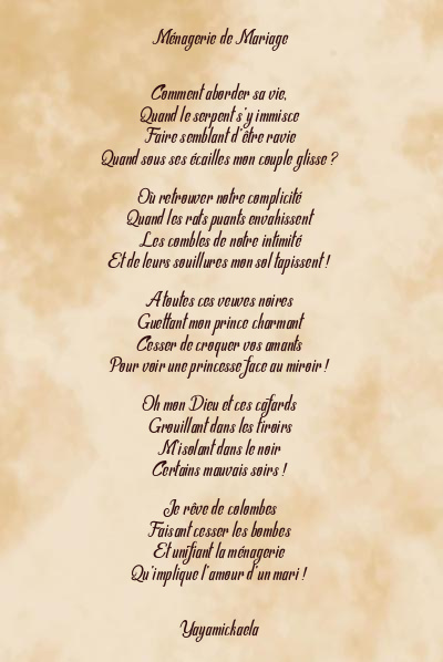 Le poème en image: Ménagerie De Mariage