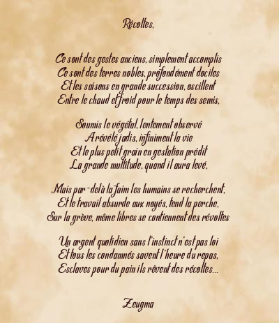 Le poème en image: Récoltes,