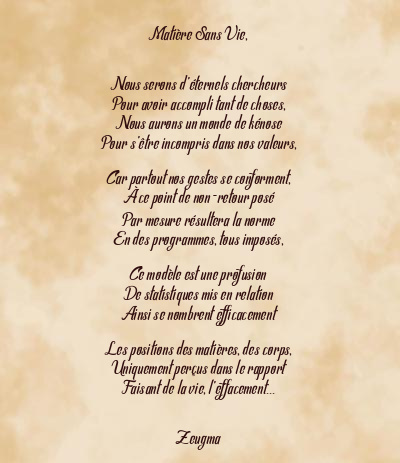 Le poème en image: Matière Sans Vie,