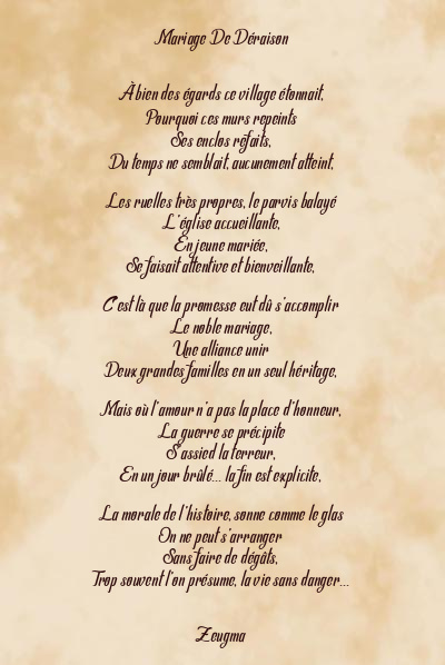 Le poème en image: Mariage De Déraison