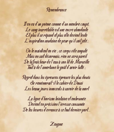 Le poème en image: Remembrance