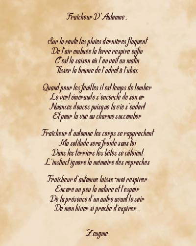 Le poème en image: Fraîcheur D’automne ;
