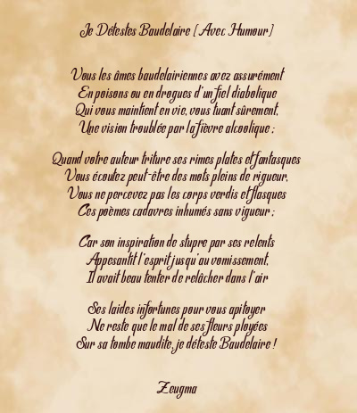 Le poème en image: Je Déteste Baudelaire (Avec Humour)
