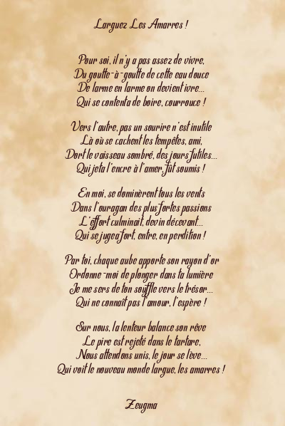 Le poème en image: Larguez Les Amarres !