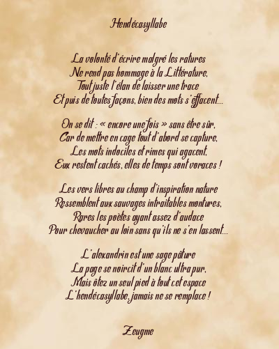 Le poème en image: Hendécasyllabe
