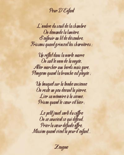 Le poème en image: Peur D’enfant