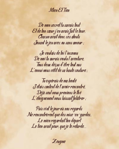 Le poème en image: Mien Et Tien