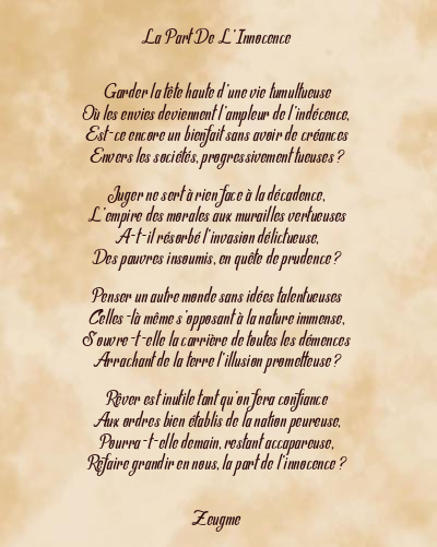 Le poème en image: La Part De L’innocence