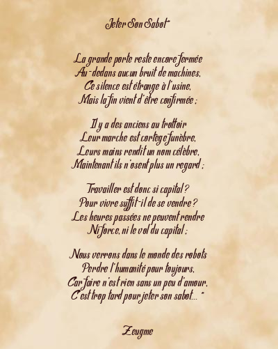 Le poème en image: Jeter Son Sabot
