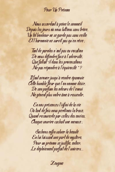 Le poème en image: Pour Un Prénom