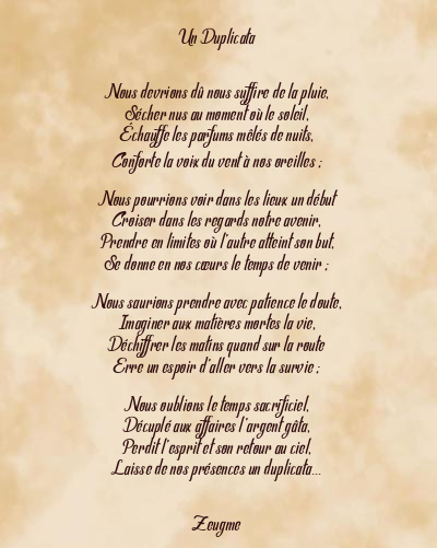 Le poème en image: Un Duplicata