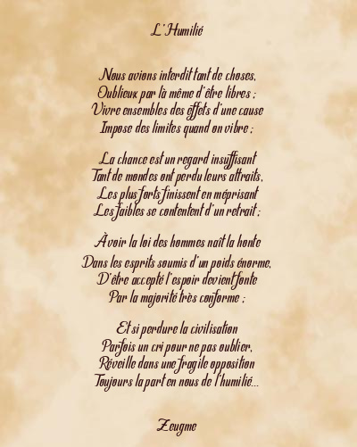 Le poème en image: L’humilié