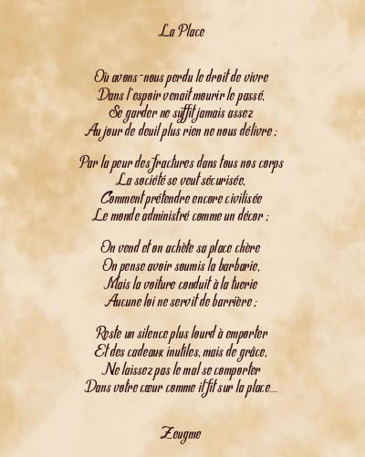 Le poème en image: La Place