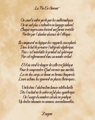 Le poème en image: La Fin En Somme