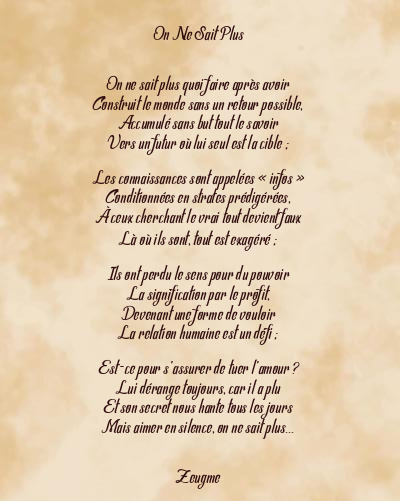 Le poème en image: On Ne Sait Plus