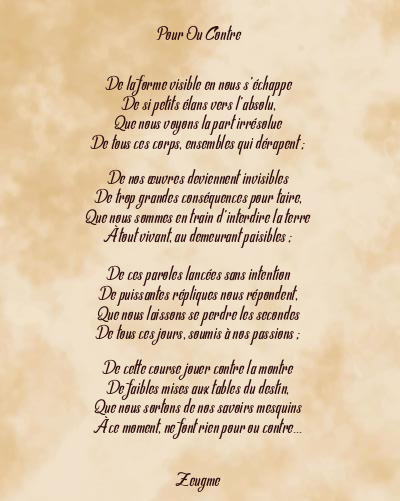 Le poème en image: Pour Ou Contre