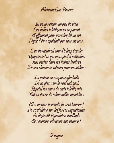 Le poème en image: Advienne Que Pourra