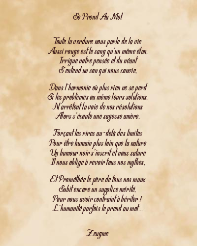 Le poème en image: Se Prend Au Mot