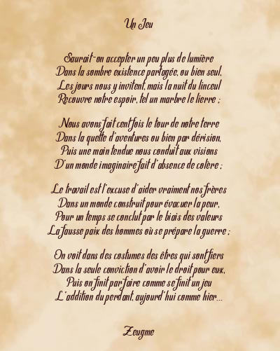Le poème en image: Un Jeu