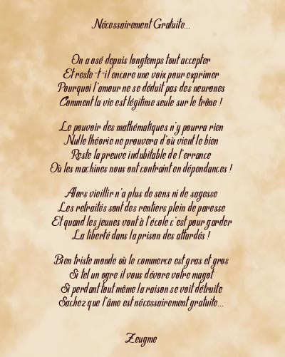 Le poème en image: Nécessairement Gratuite…