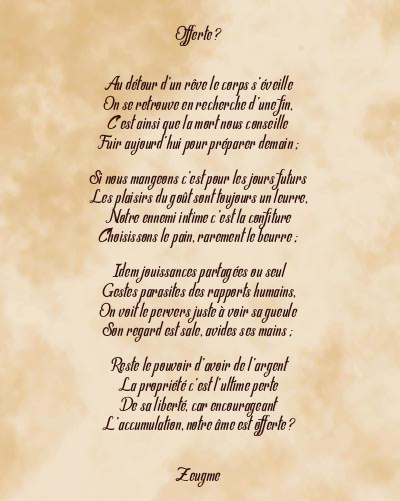 Le poème en image: Offerte ?