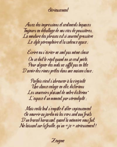 Le poème en image: Sérieusement
