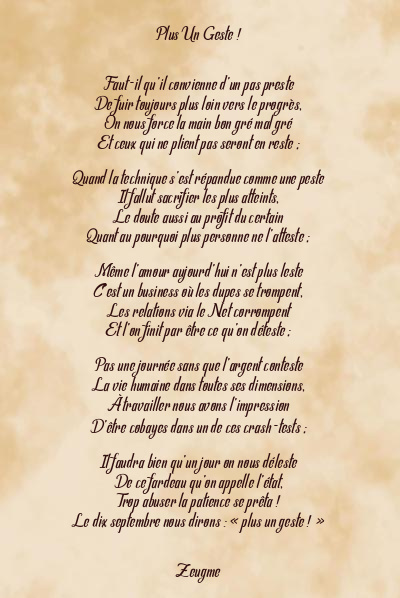 Le poème en image: Plus Un Geste !