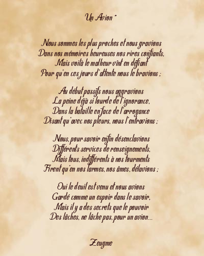 Le poème en image: Un Avion