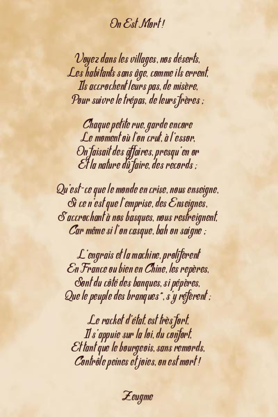 Le poème en image: On Est Mort !