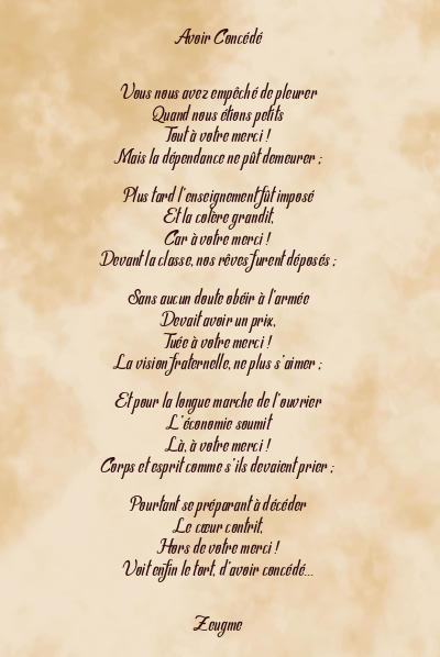 Le poème en image: Avoir Concédé