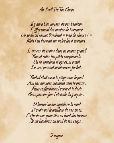 Le poème en image: Au Seuil De Ton Corps