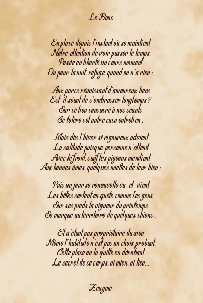 Le poème en image: Le Banc