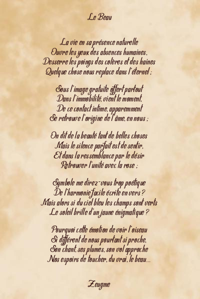 Le poème en image: Le Beau