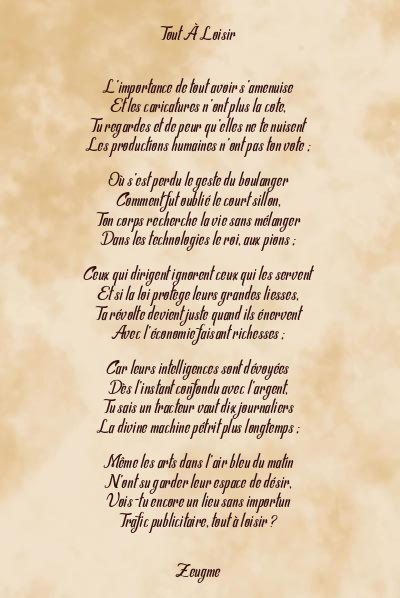 Le poème en image: Tout À Loisir