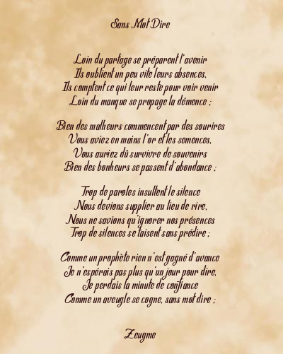 Le poème en image: Sans Mot Dire