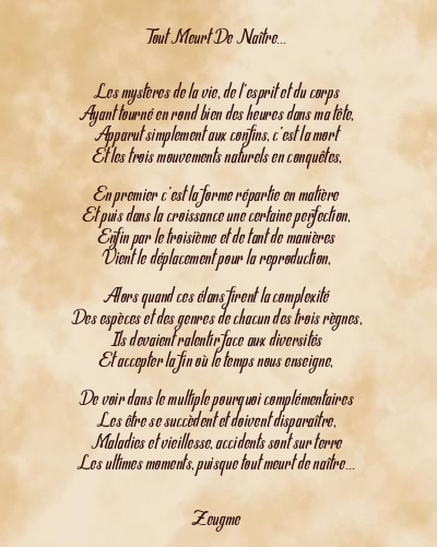 Le poème en image: Tout Meurt De Naître…