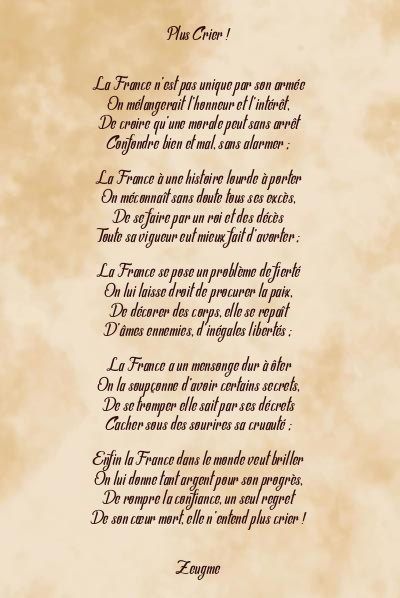 Le poème en image: Plus Crier !