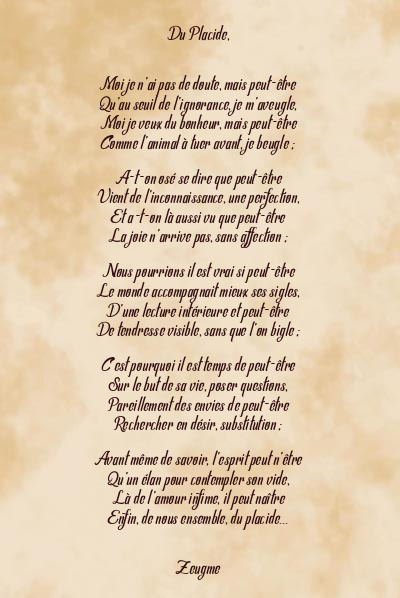 Le poème en image: Du Placide,