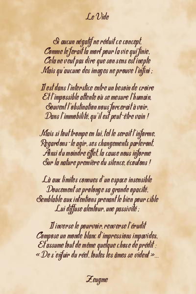 Le poème en image: Le Vide